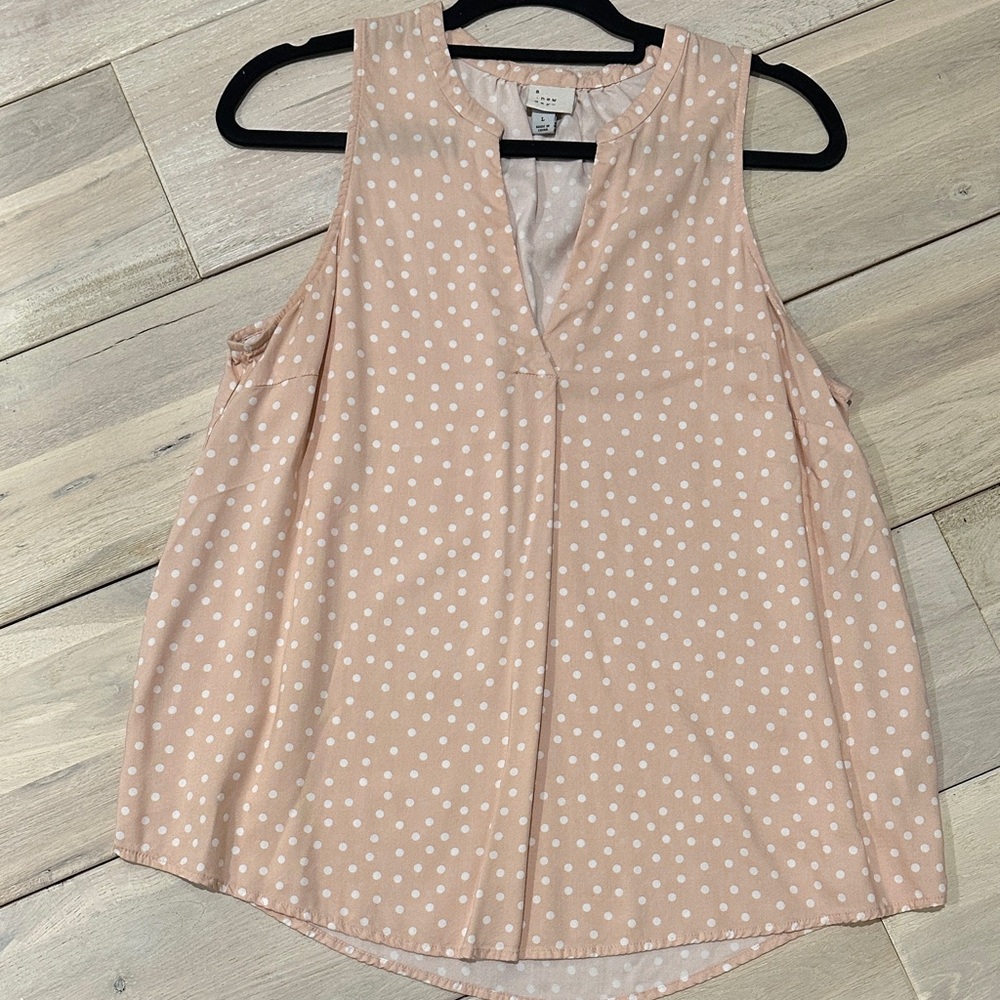 a new day Peach Polka Dot Sleeveless Flowy Button Blouse
